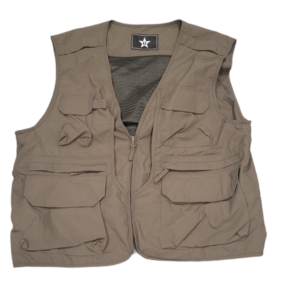 Sportsman Men's Utility Fishing Hiking Hunting Vest Size XL Brown Solid Pockets